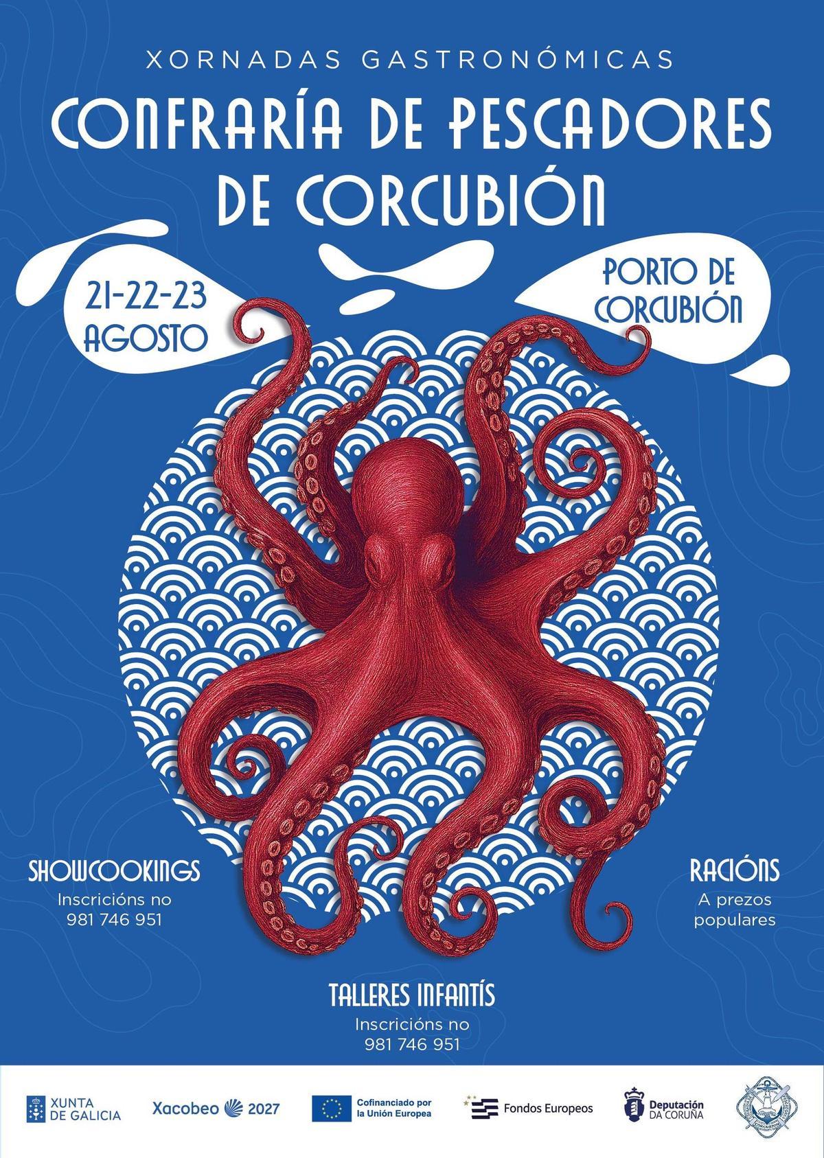 Cartel promocional de las jornadas gastronómicas de la cofradía de Corcubión.