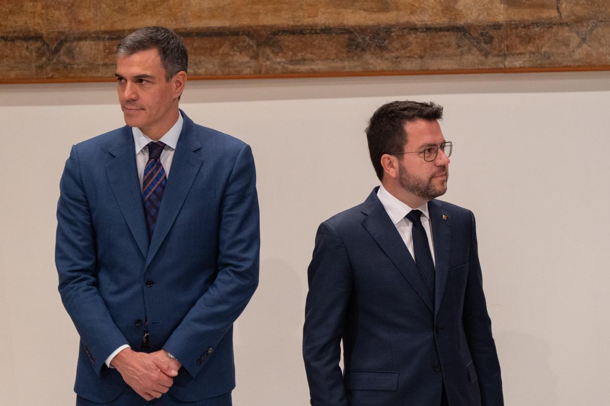 Pedro Sánchez y Pere Aragonès, durante su reunión, este miércoles en el Palau de la Generalitat