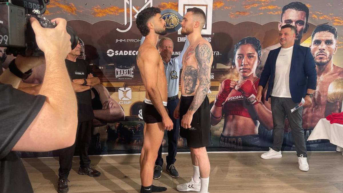 Navarro y Zaren, en el pesaje oficial del combate por el título europeo.