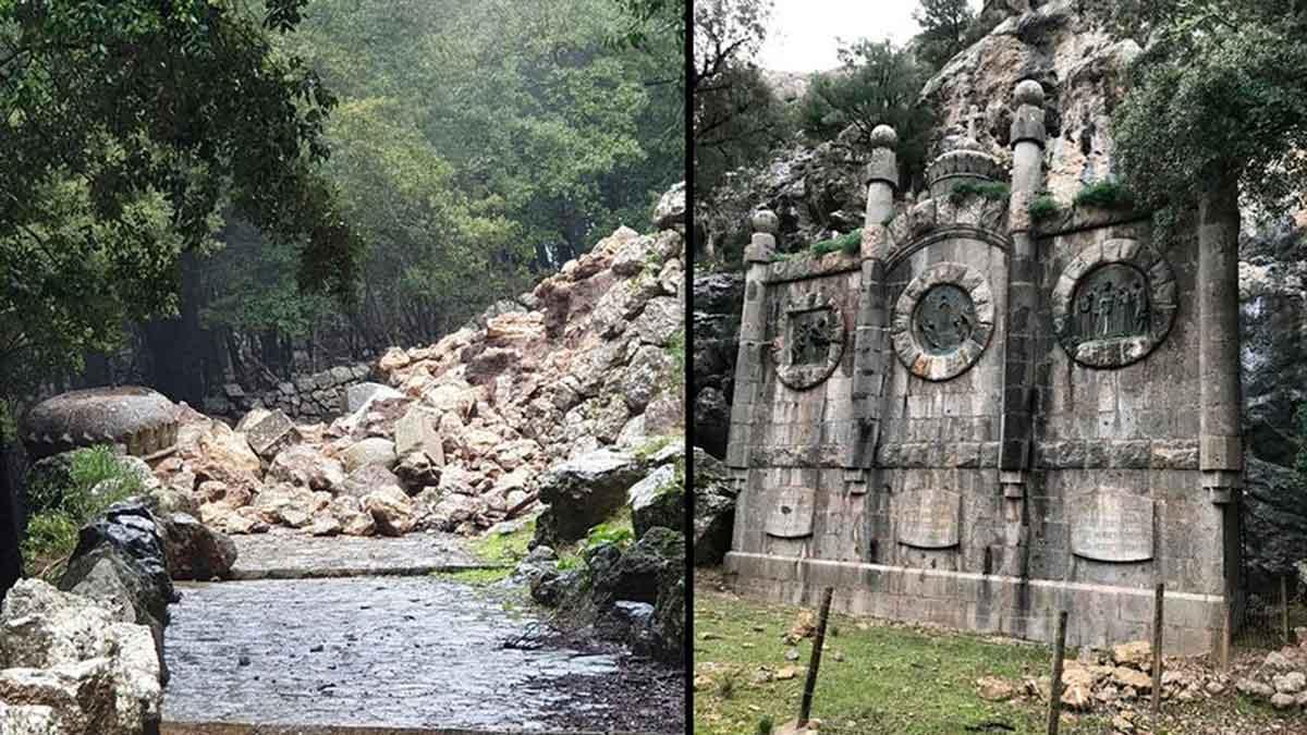 El monumento del cuarto misterio antes y después del derrumbe