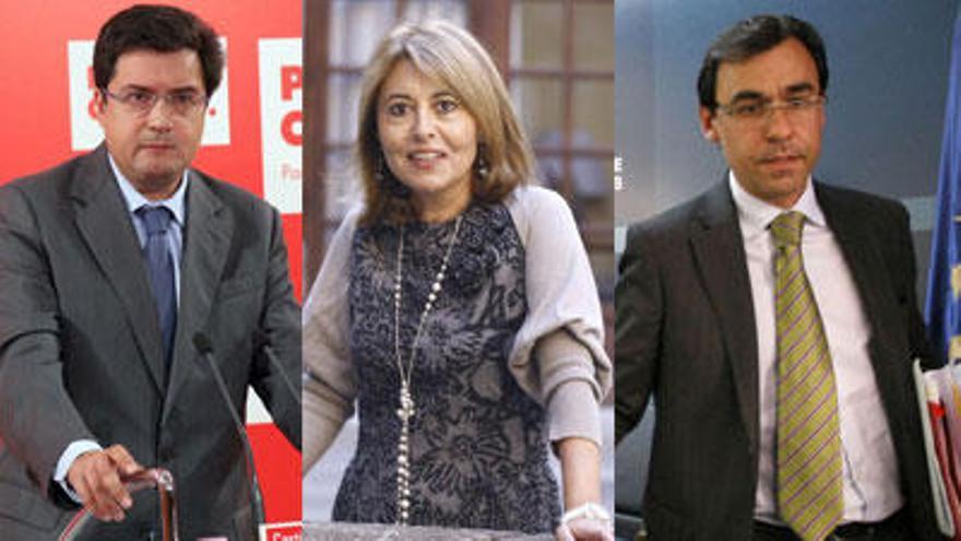 Desde la izquierda: Óscar López, líder regional del PSOE; Pilar de la Higuera, subdelegada, y Maíllo, presidente del PP.