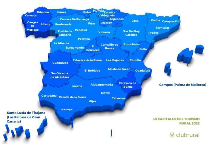 El mapa de las 50 capitales del turismo rural de España