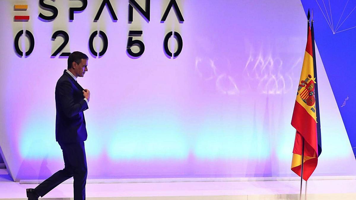 Pedro Sánchez, després d’intervenir a la presentació del projecte Espanya 2050.  | EUROPA PRESS