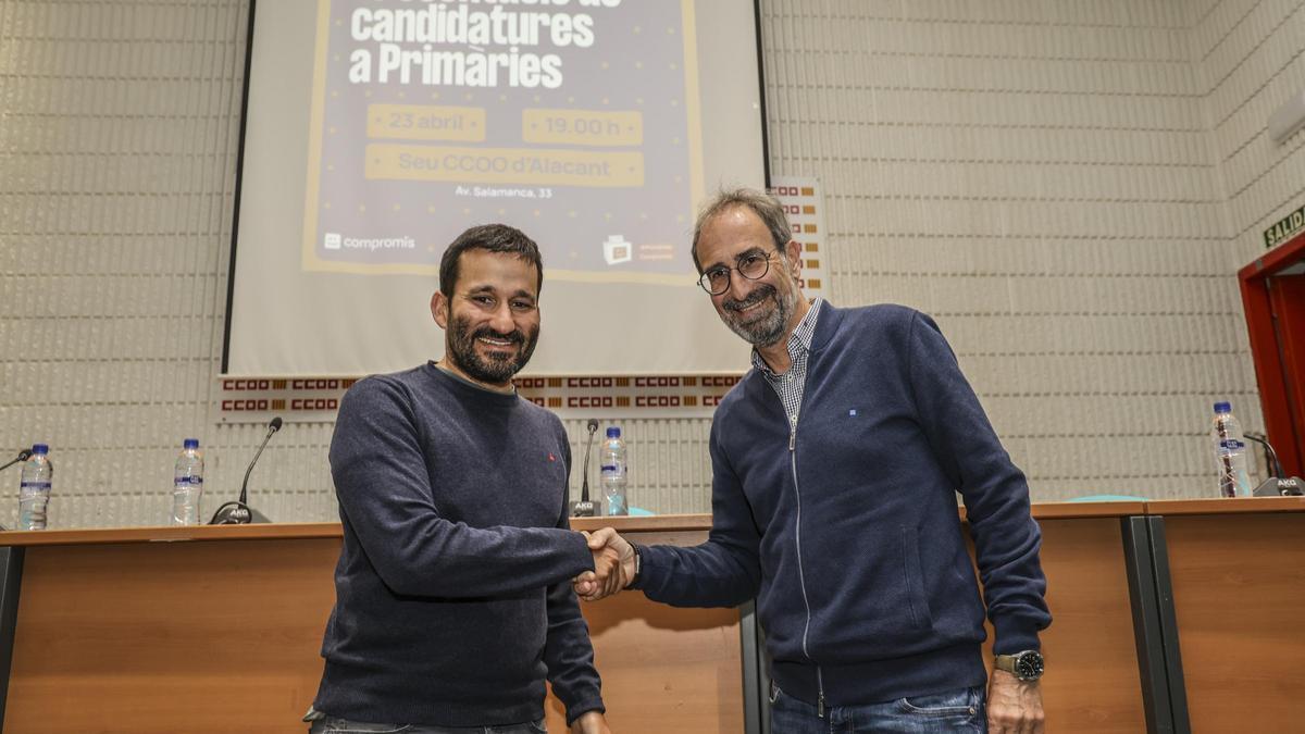Los candidatos de Compromís Vicent Marzà y Jordi Sebastià, este martes, en Alicante