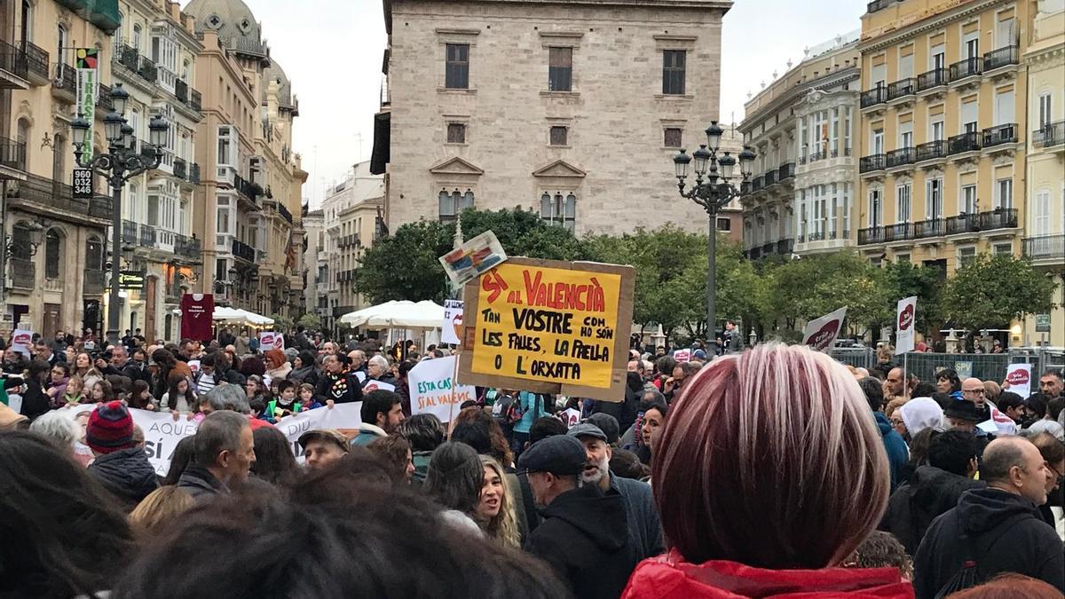 Cientos de valencianos exigen el valenciano en la enseñanza y piden la dimisión de Mazón y de Rovira