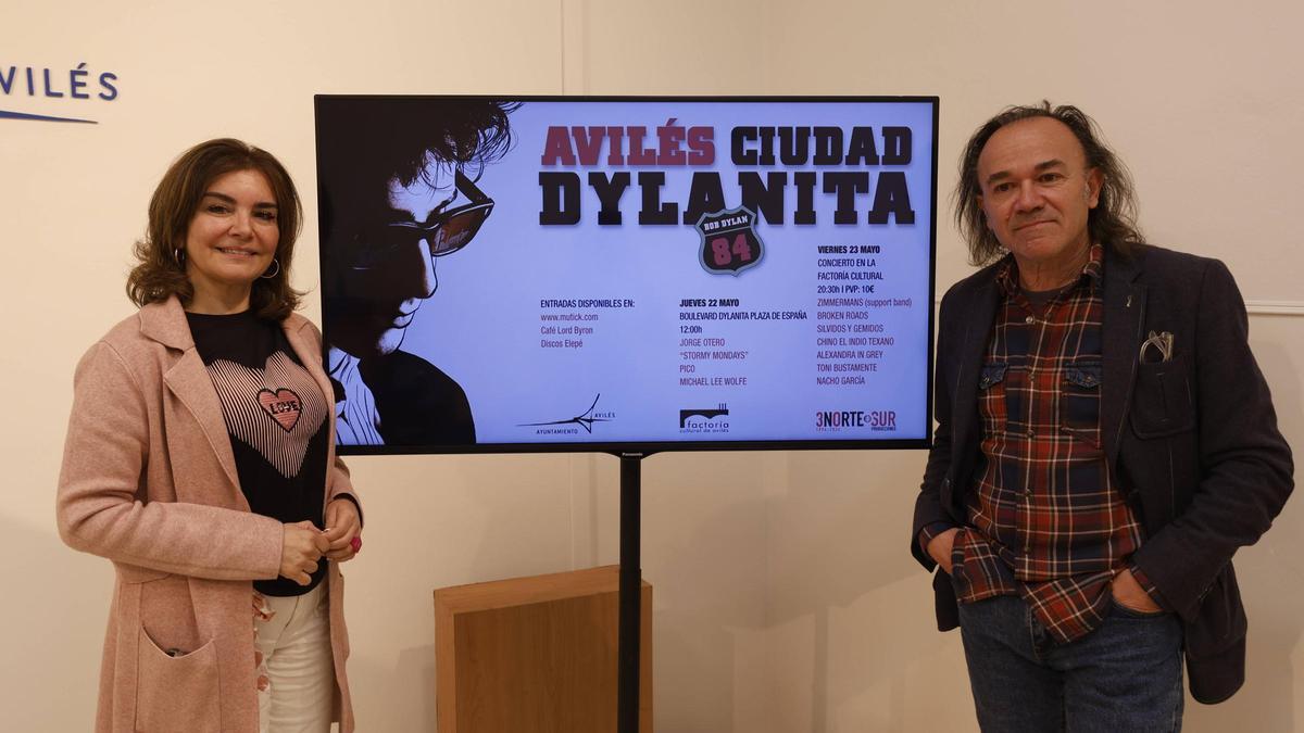 Yolanda Alonso y Béznar Arias, na presentación del festival Avilés Dylanita.