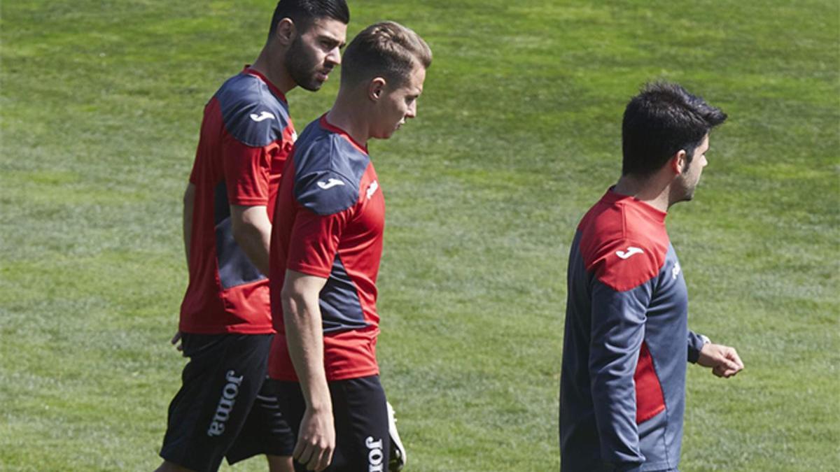 Duarte, junto a Abraham, en el entrenamiento de este jueves