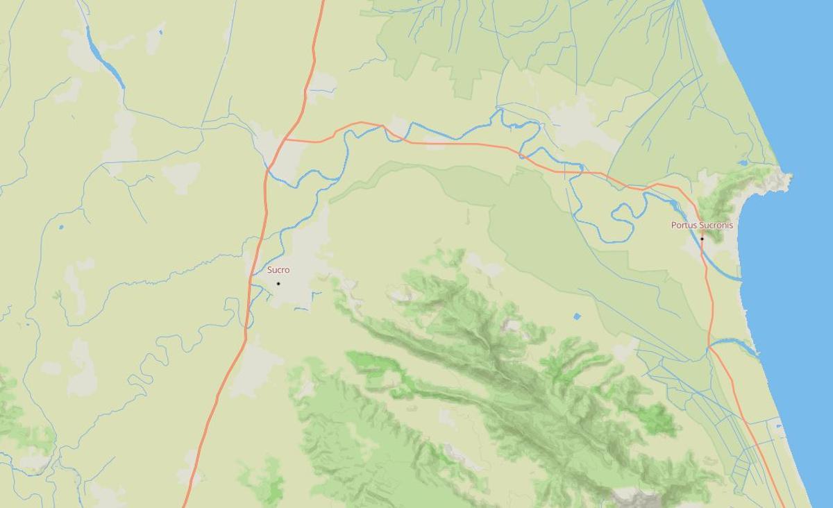 El mapa de calzadas romanas sitúa la mansio Sucro en Alzira.