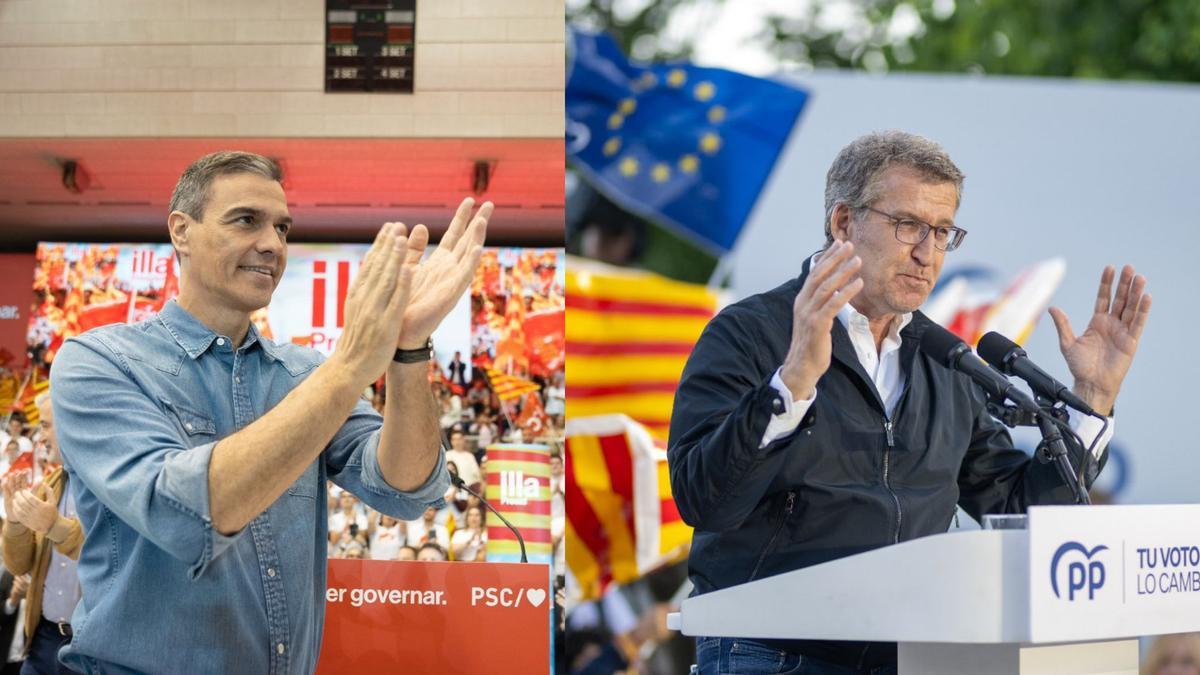 Pedro Sánchez y Alberto Nuñez Feijóo durante la campaña para las elecciones catalanas