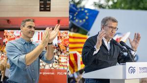 Pedro Sánchez y Alberto Nuñez Feijóo durante la campaña para las elecciones catalanas