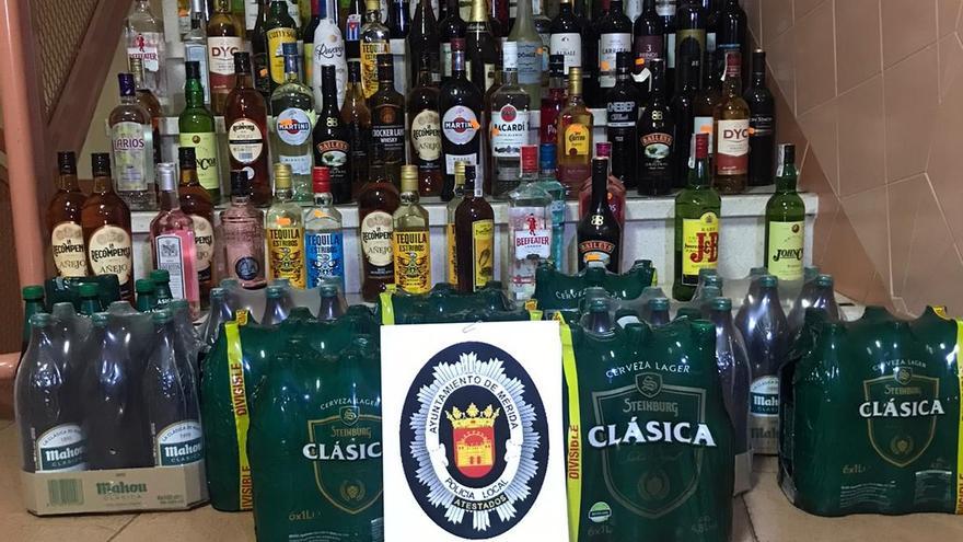 Bebidas alcohólicas incautadas por la Policía Local de Mérida.