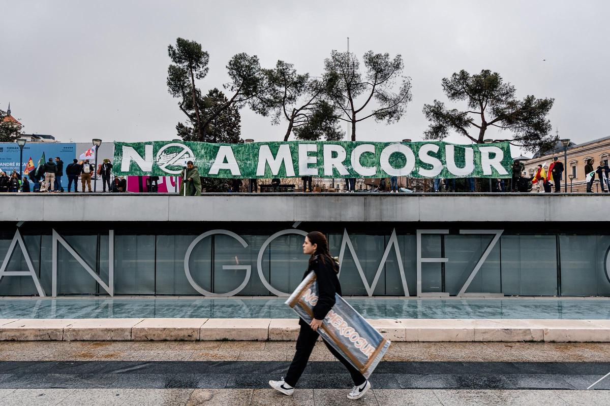 Protesta de agricultores contra Mercosur en Madrid, el pasado mes de febrero.