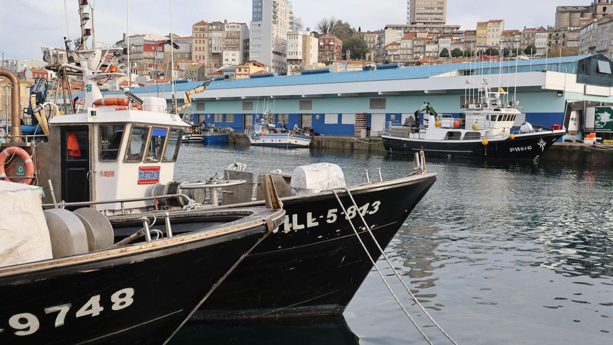 Barcos amarrados en el puerto pesquero de O Berbés.