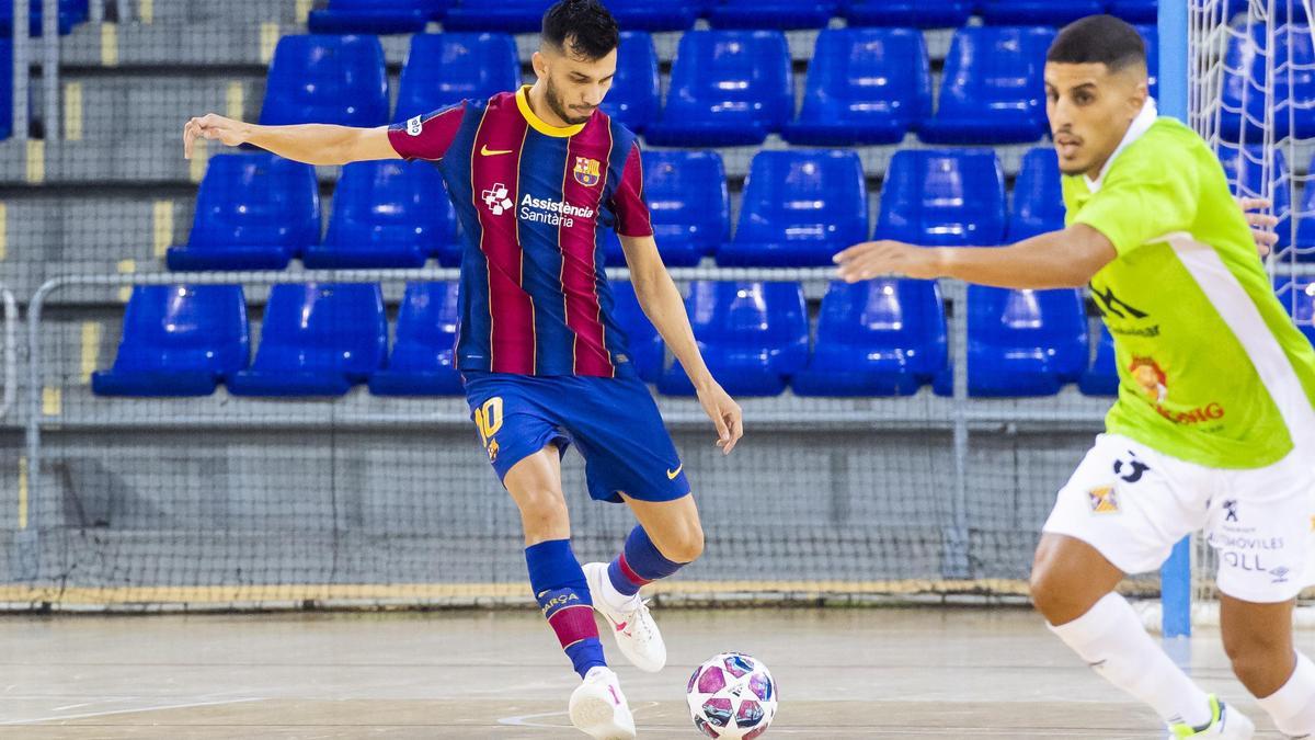 Una acción del partido disputado en el Palau Blaugrana.