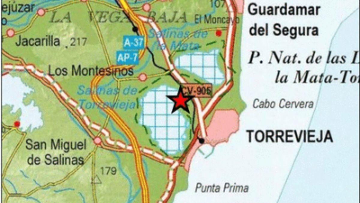 Epicentro del terremoto registrado esta tarde en Torrevieja
