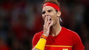 Tennis - ATP Cup - Ken Rosewall Arena, Sydney, Australia - January 12, 2020  Spain’s Rafael Nadal reacts during his Final singles match against Serbia’s Novak Djokovic  REUTERS/Edgar Su