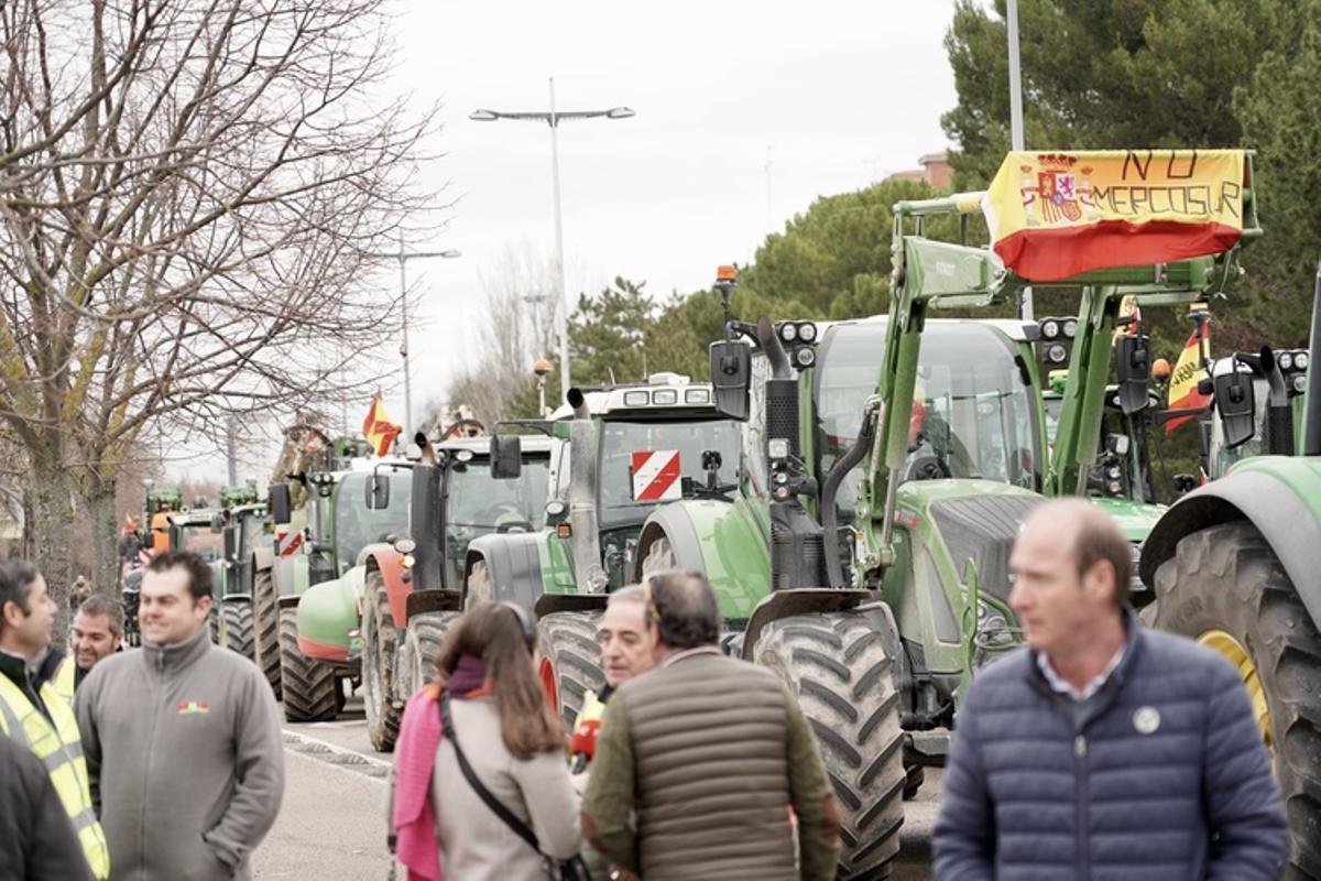 Agricultores y ganaderos de la región, en la tractorada celebrada en Valladolid.