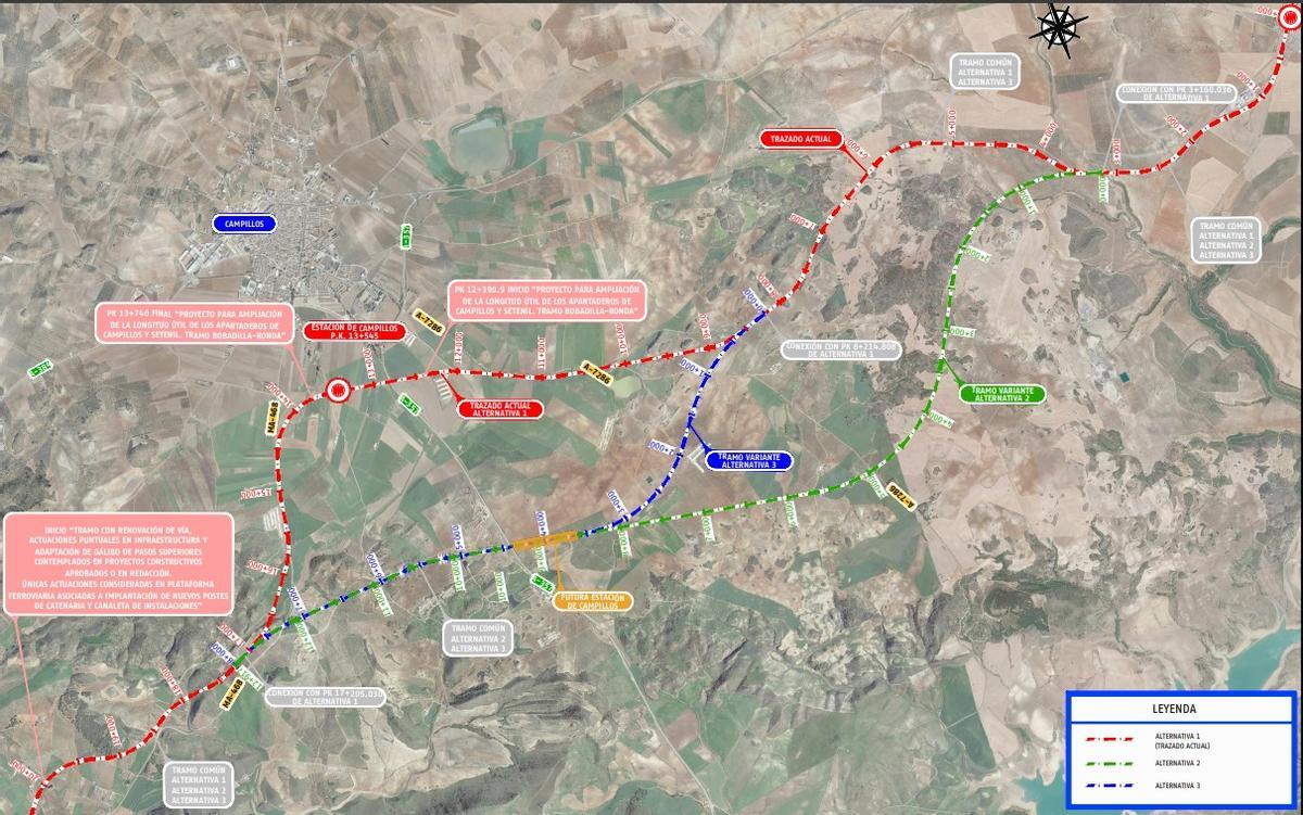 Alternativas del trazado para la electrificación de la línea Bobadilla-Ronda.