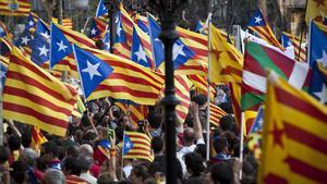 Estelades a la manifestació independentista de la Diada.