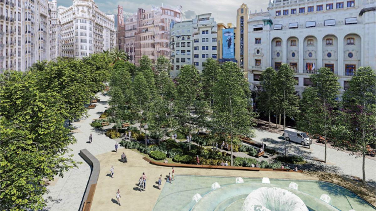 Figuración del proyecto Re-natura, ganador del concurso de ideas para la plaza del Ayuntamiento.