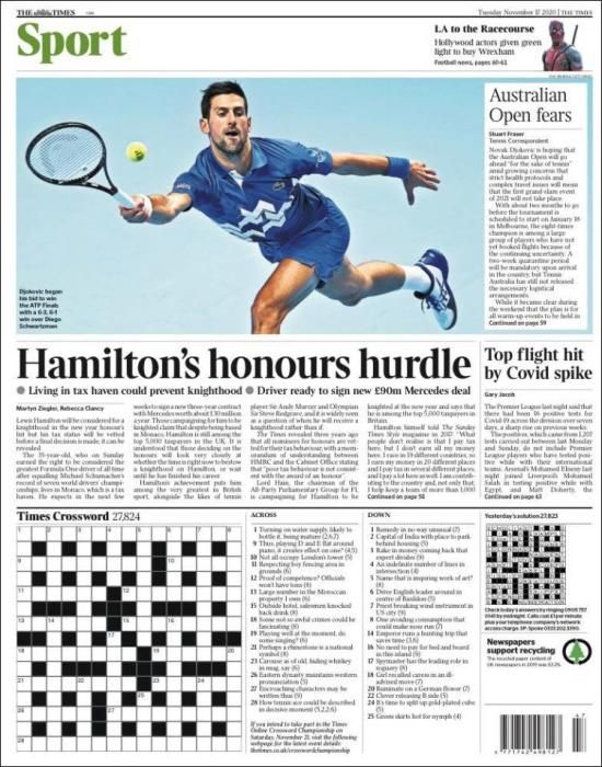 Portada THE TIMES SPORT martes 17 noviembre 2020