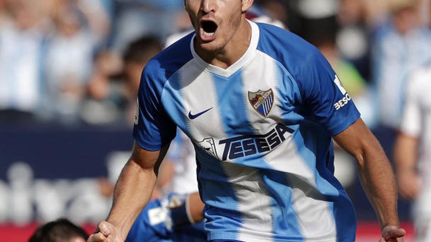 Leschuk celebra su segundo gol ante el Albacete.