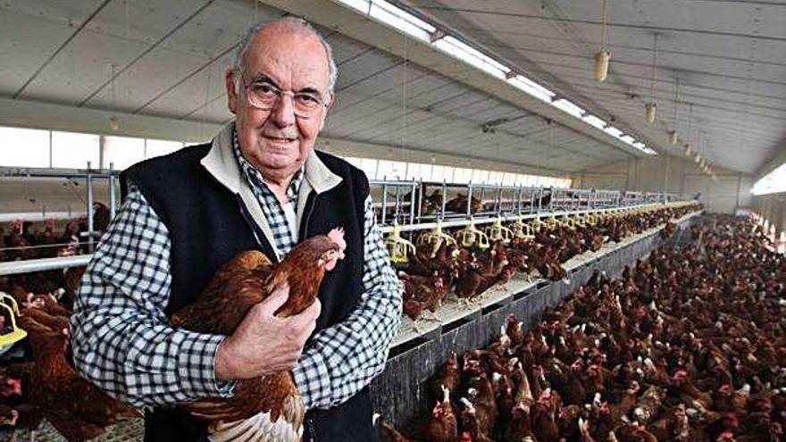 Miquel Callís, a la granja ecològica de Liderou, a Maià de Montcal, el 2013. Mostra del treball periodístic en forma de film sobre la vida del personatge banyolí que es va presentar ahir a l&#039;Ateneu de Banyoles. Miquel Callís (a la dreta), acompanyat per Josep Lluís Vilaseca (esquerra), portant unes gorres de l&#039;empresa Don Pollo, en una imatge d&#039;arxiu dels anys 80.