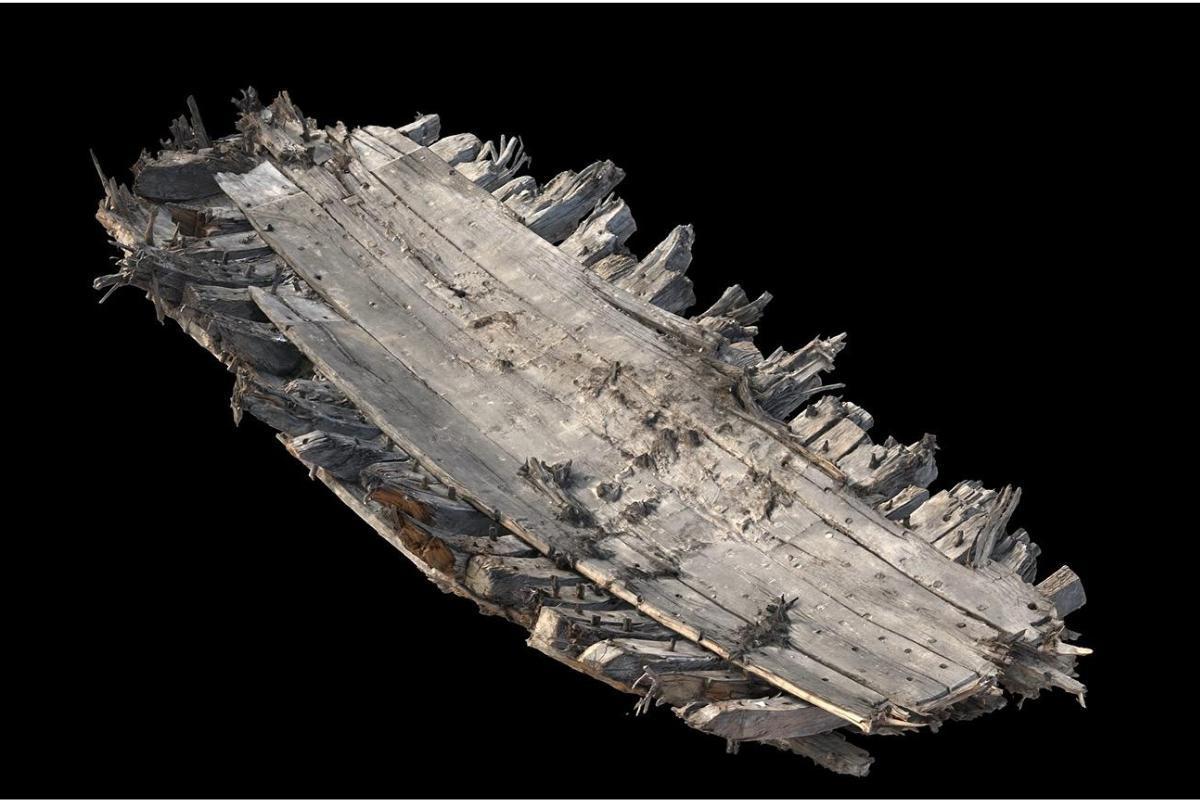 Fotograma de un modelo 3D del barco del siglo XVI encontrado en la cantera de Dungeness.