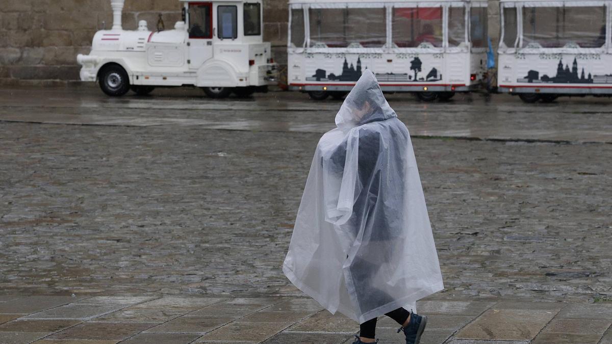 Choiva na praza do Obradoiro de Santiago de Compostela