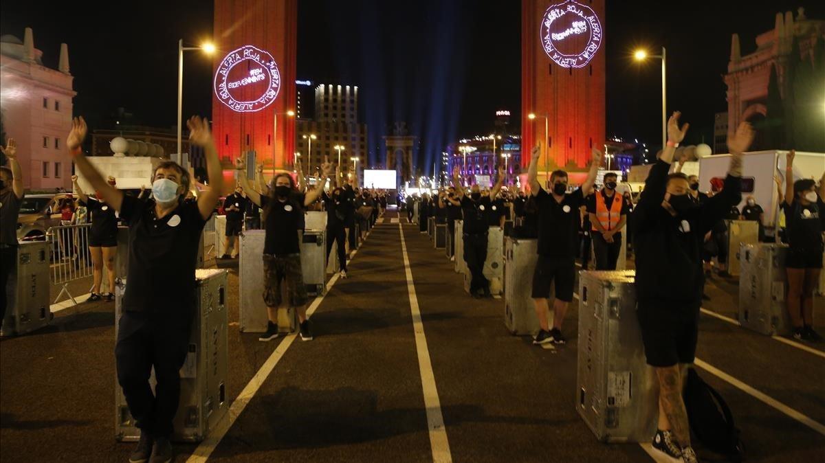 Movilización de Alerta Roja, movimiento de los trabajadores de mundo del espectáculo y los eventos en Barcelona, el pasado jueves 17 de septiembre.
