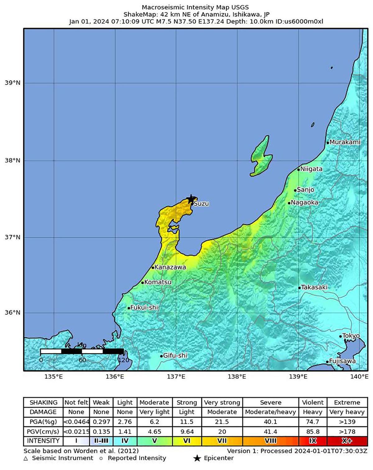 Mapa del terremoto en Japón