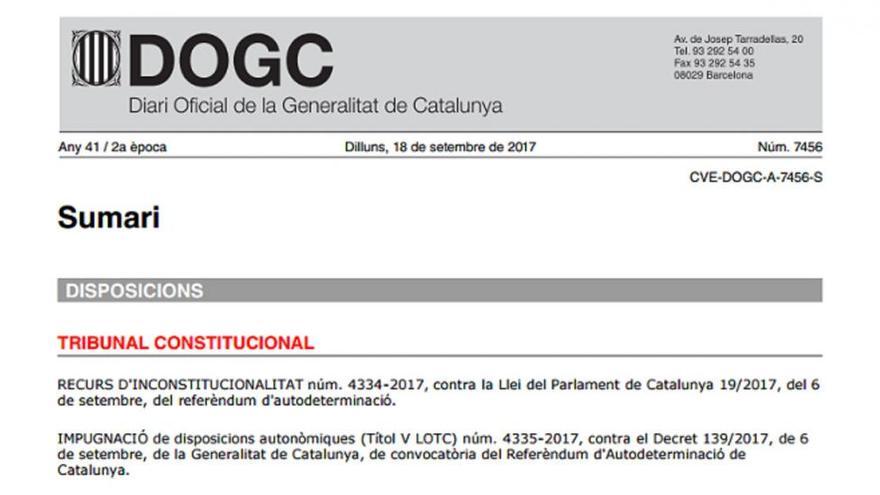 El DOGC publica la suspensión de la ley del referéndum once días después