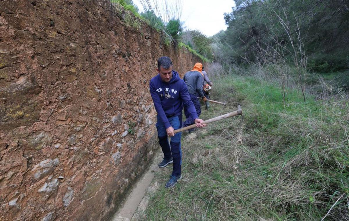 El alcalde, Marcos Serra, en plena faena de limpieza de acequias. | J. A. RIERA