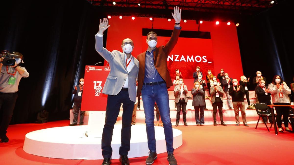 Lambán y Sánchez, este sábado, en el 17º Congreso del PSOE aragonés