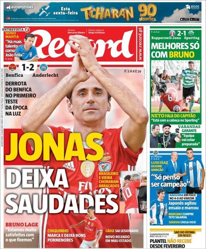 Portada de Record del jueves 11 de julio de 2019