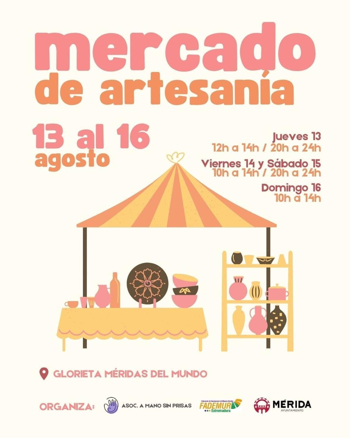Cartel promocional del Mercado de Artesanía de Verano de Mérida.
