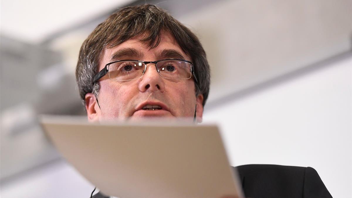 Carles Puigdemont durante la conferencia en la universidad de Copenhague.