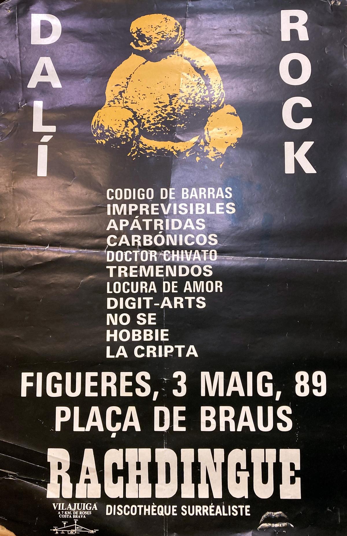 El cartell d'aquell mític concert Dalí Rock a la plaça de Braus de Figueres.