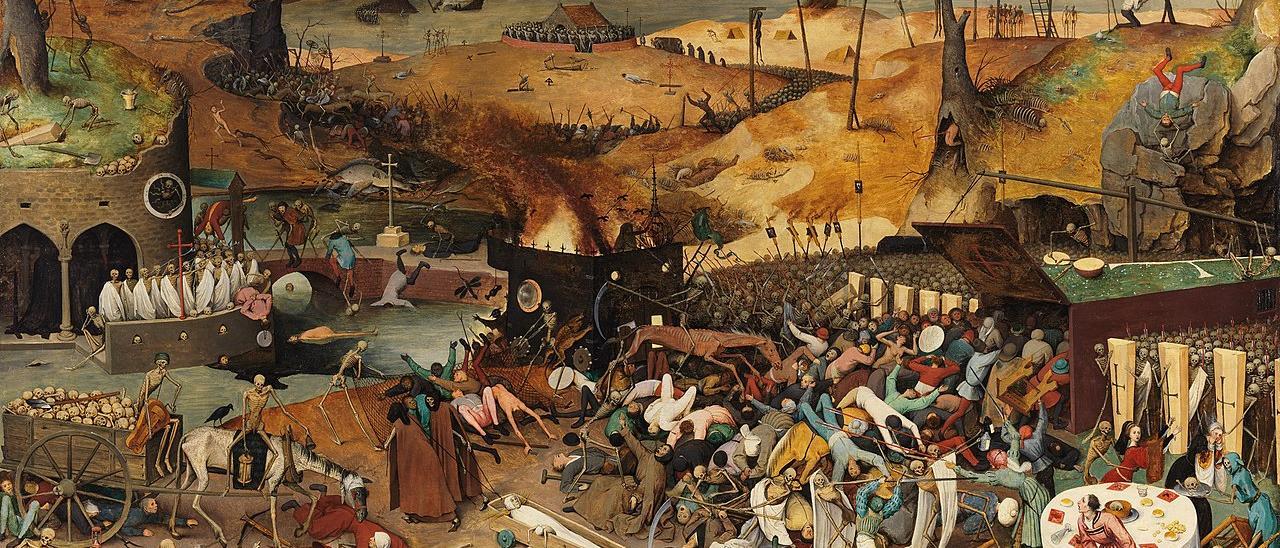 El Triunfo de la muerte de Pieter Brueghel el Viejo, en el Museo del Prado, simboliza los efectos de la peste negra en Europa