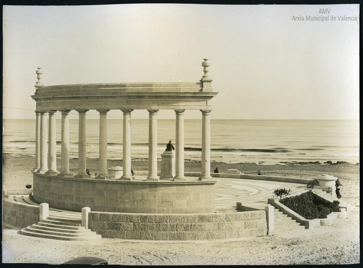Foto histórica del antiguo monumento de Sorolla en el Cabanyal.