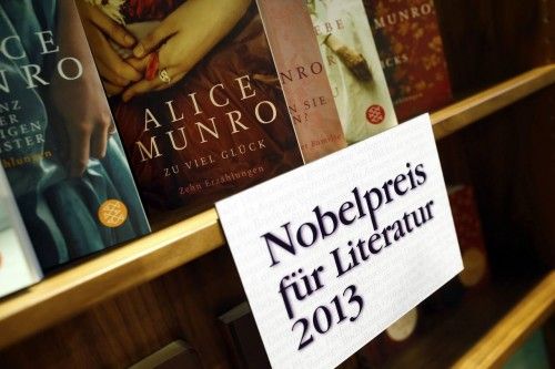 Books by Nobel Prize in Literature winner Munro are displayed during book fair in Frankfurt