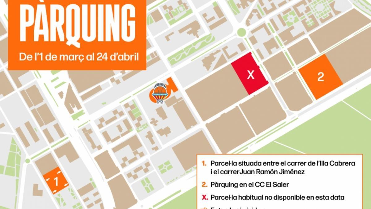 El Valencia BC cambia de aparcamientos entre el 1 de marzo y el 24 de abril