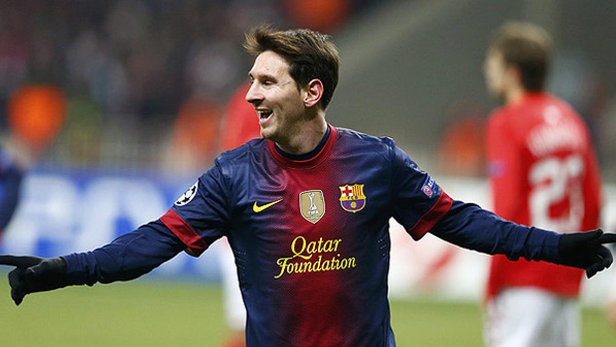 Messi celebra uno de sus goles ante el Spartak de Moscú