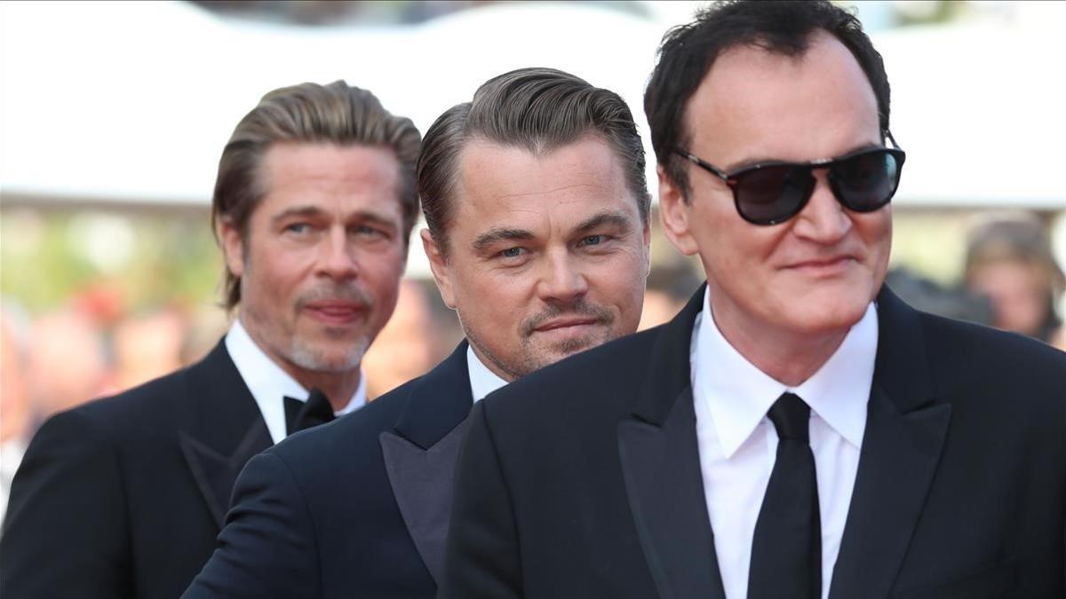 Quentin Tarantino, Leonardo DiCaprio y Brad Pitt, tras el estreno de 'Érase una vez en Hollywood' en Cannes