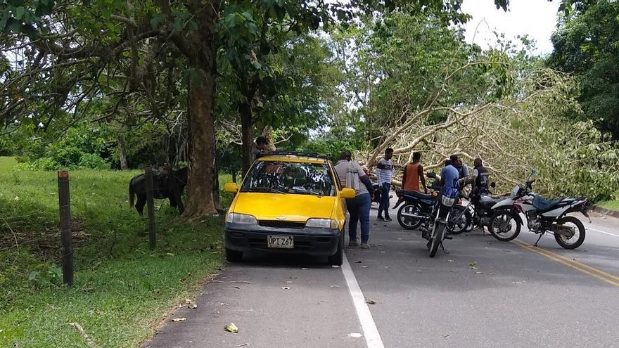 Uno de los bloqueos en la zona de Cáceres, en Colombia, por las protestas mineras.