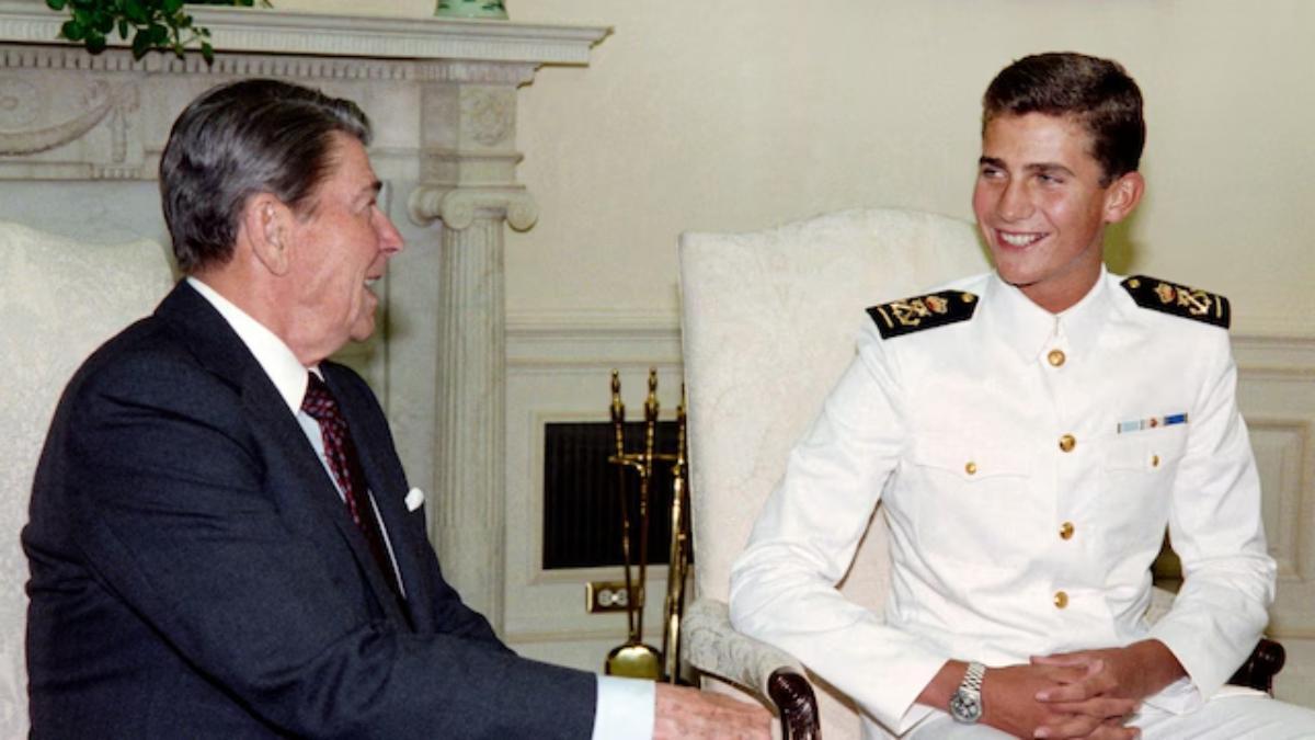 Ronald Reagan y el por entonces Principe Felipe, en la Casa Blanca, e 1987.