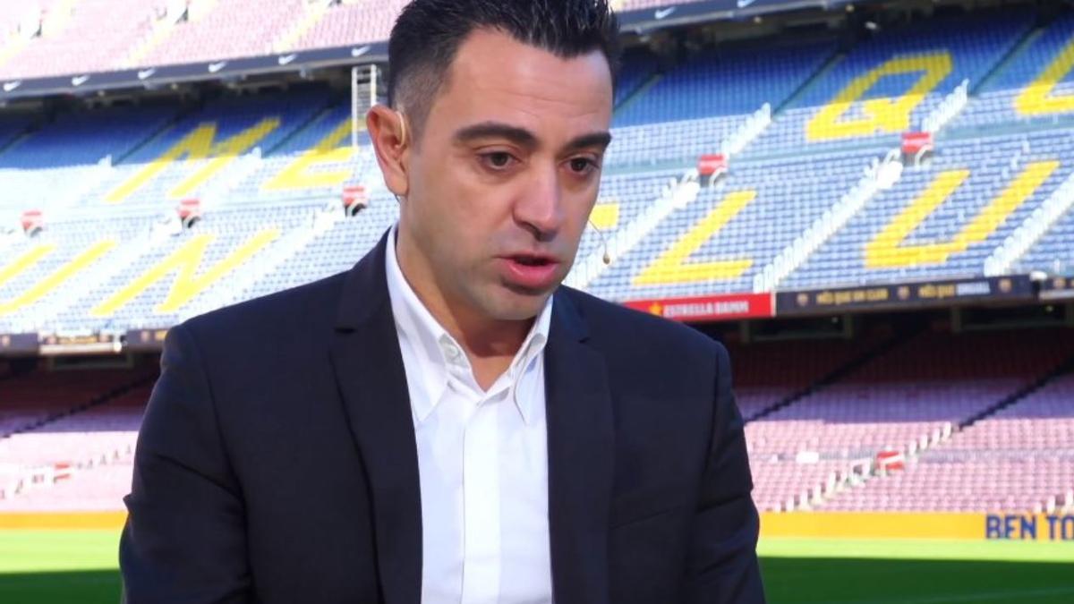 Xavi en su presentación con el FC Barcelona