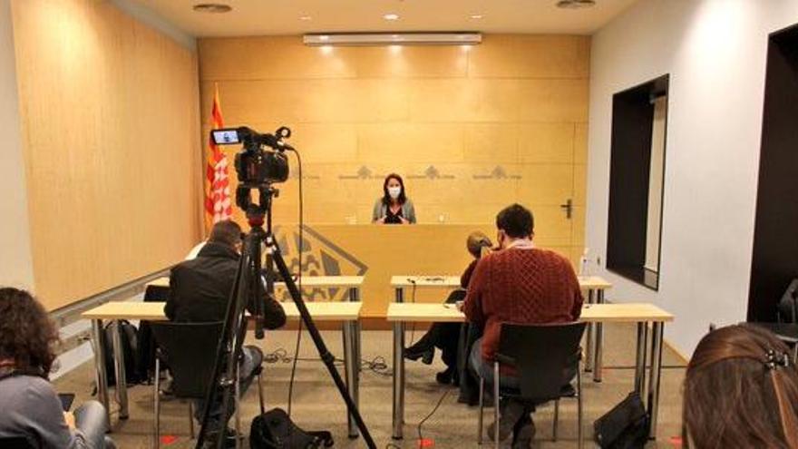 L&#039;alcaldessa de Girona, Marta Madrenas, a la roda de premsa d&#039;avui.