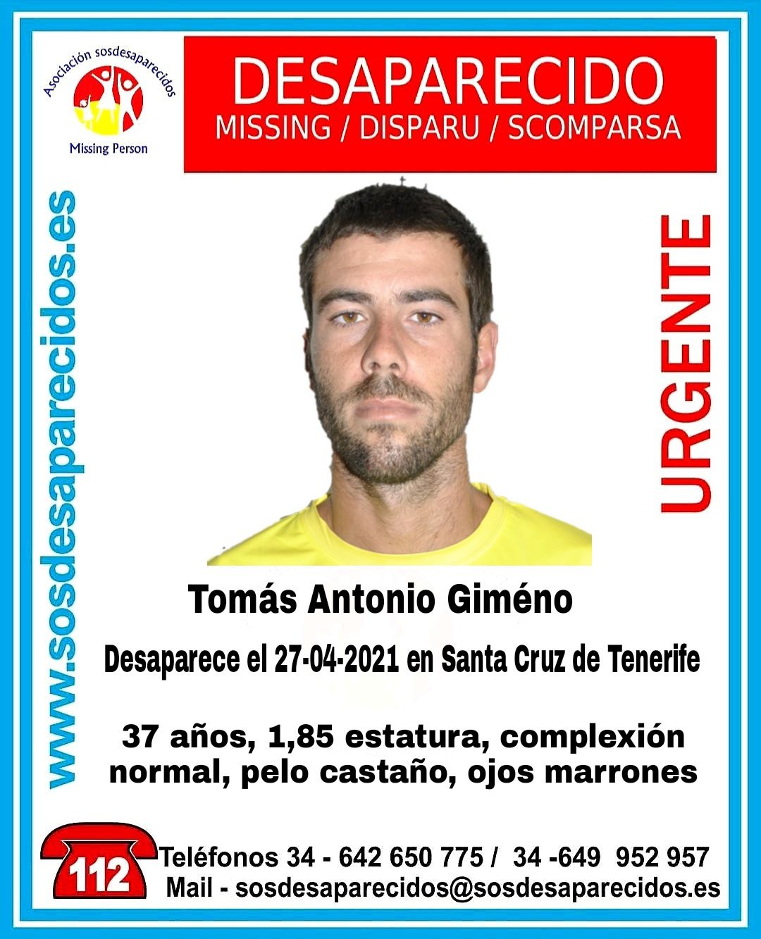 Tomás Antonio Giméno, desaparecido en Tenerife.