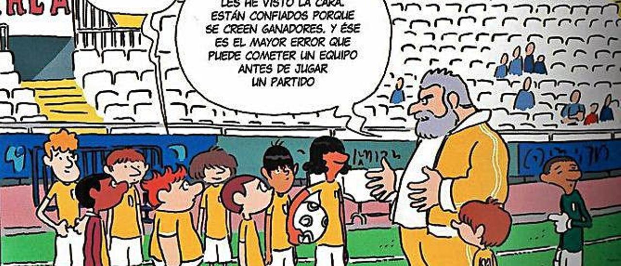 El entrenador da los últimos consejos a los jugadores del San Marcelino antes del partido con el Valencia en Mestalla.